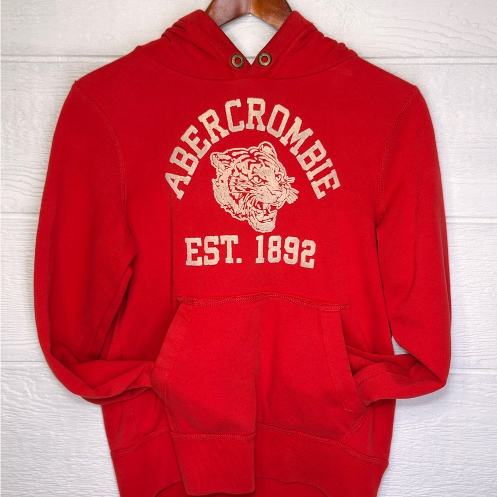 ABERCROMBIE KIDS Y2K Red Tiger Graphic Hoodie XL Muscle Fit Vintage Pullover